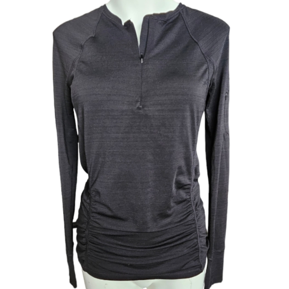 Athleta 1/4 Zip Pullover L/S Lightweight Fitted Top Black‎ Sz Small